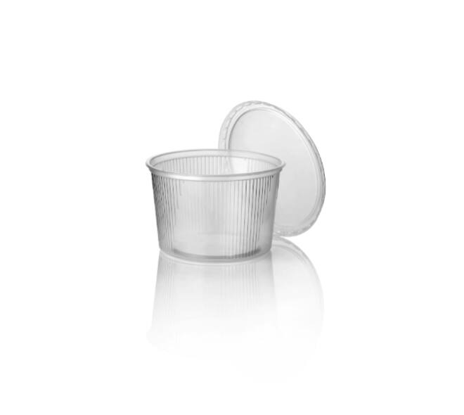Bak PP 101/45 rond 250 ml transparant geribbeld